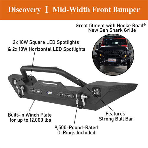 Jeep JK Mid Width Front Bumper & Rear Bumper & Front Skid Plate for 2007-2018 Jeep Wrangler JK - u-Box Offroad  BXG.3018+2030+2042 20