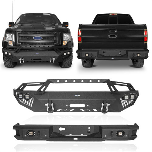 Front Bumper w/Grill Guard & Back Bumper for 2009-2014 Ford F-150 Excluding Raptor u-Box BXG.8200+BXG.8203 1