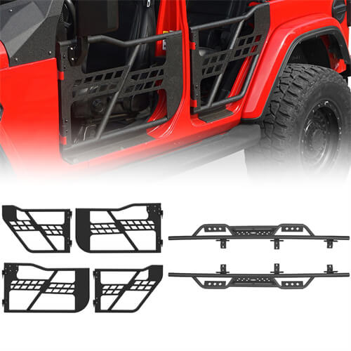 Jeep JT 4-Door Side Steps & Tubular Half Doors for 2020-2023 Jeep Gladiator - u-Box BXG.3009+7001 1