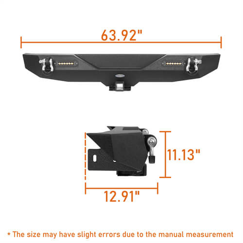 Blade Front Bumper w/ 60W Work Light Bar & Different Trail Rear Bumper Combo Kit for 2007-2018 Jeep Wrangler JK JKU - u-Box Offroad BXG.2031+2030 22