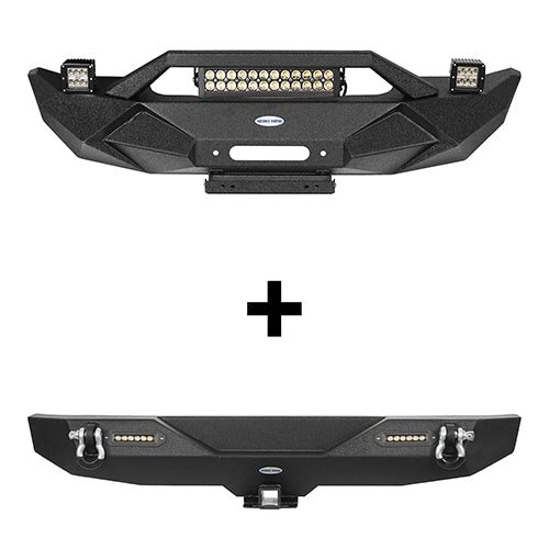 Blade Front Bumper w/ 60W Work Light Bar & Different Trail Rear Bumper Combo Kit for 2007-2018 Jeep Wrangler JK JKU - u-Box Offroad BXG.2031+2030 2