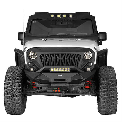 Blade Front Bumper w/ 60W Work Light Bar & Different Trail Rear Bumper Combo Kit for 2007-2018 Jeep Wrangler JK JKU - u-Box Offroad BXG.2031+2030 3