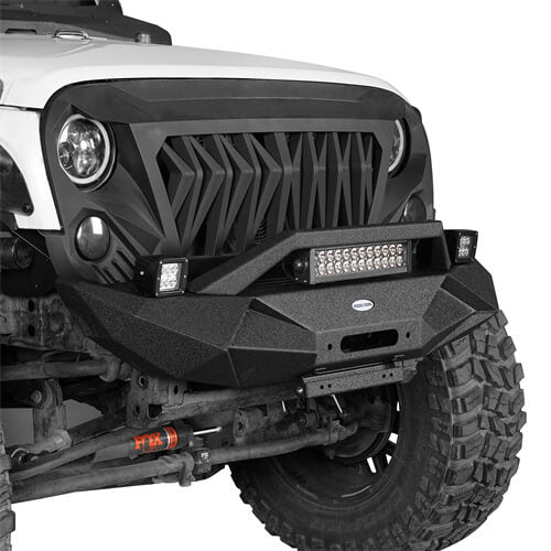 Blade Front Bumper w/ 60W Work Light Bar & Different Trail Rear Bumper Combo Kit for 2007-2018 Jeep Wrangler JK JKU - u-Box Offroad BXG.2031+2030 4