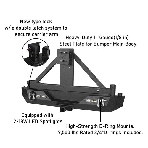 Hooke Road Different Trail Front Bumper and Explorer Rear Bumper Combo with Tire Carrier for Jeep Wrangler TJ 1997-2006  u-Box BXG.1010+BXG.1012 18