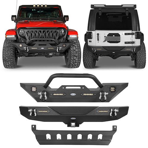 Jeep JK Mid Width Front Bumper & Rear Bumper & Front Skid Plate for 2007-2018 Jeep Wrangler JK - u-Box Offroad  BXG.3018+2030+2042 1