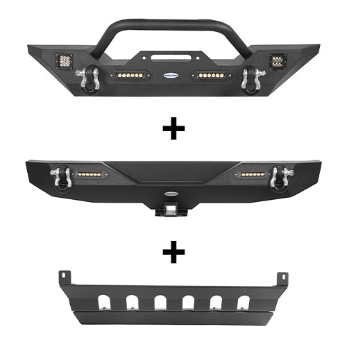 Jeep JK Mid Width Front Bumper & Rear Bumper & Front Skid Plate for 2007-2018 Jeep Wrangler JK - u-Box Offroad  BXG.3018+2030+2042 2