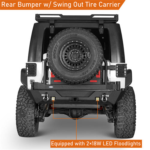 Mad Max Front Bumper & Rear Bumper w/Spare Tire Carrier for 2007-2018 Jeep Wrangler JK - u-Box Offroad BXG.2038+2015 11