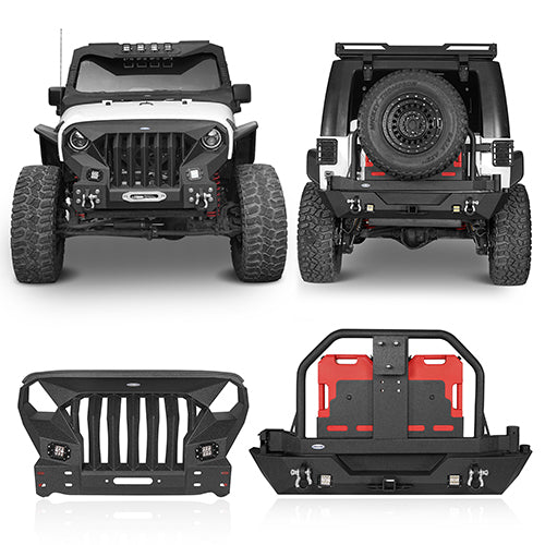 Mad Max Front Bumper & Rear Bumper w/Spare Tire Carrier for 2007-2018 Jeep Wrangler JK - u-Box Offroad BXG.2038+2015 1