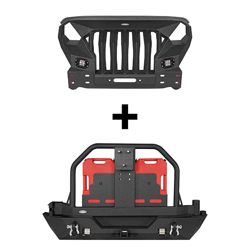 Mad Max Front Bumper & Rear Bumper w/Spare Tire Carrier for 2007-2018 Jeep Wrangler JK - u-Box Offroad BXG.2038+2015 2