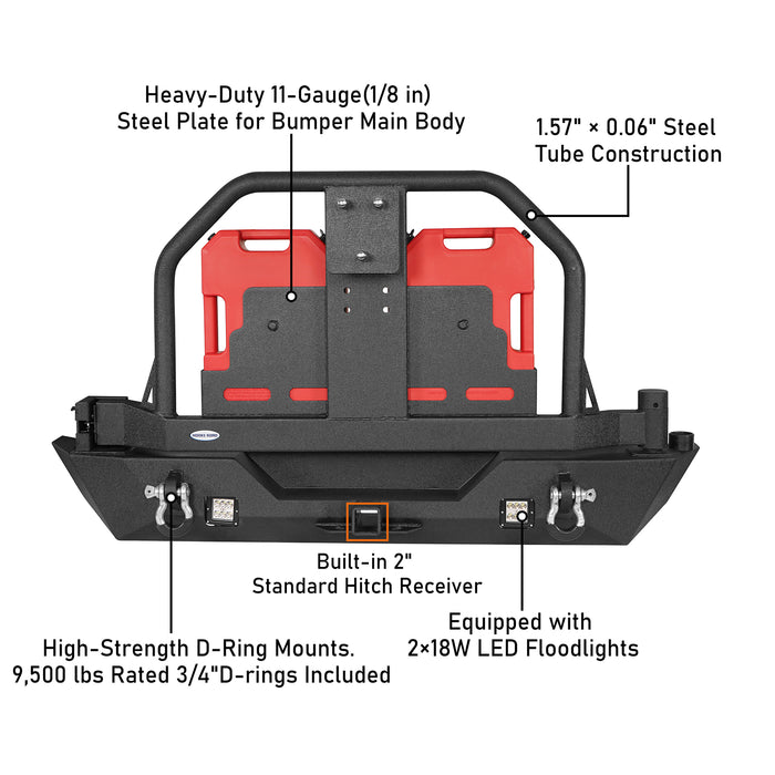 Full Width Front Bumper & Rear Bumper w/Oil Drum Rack Bar for 2007-2018 Jeep Wrangler JK JKU u-Box BXG.2052+BXG.2015 14