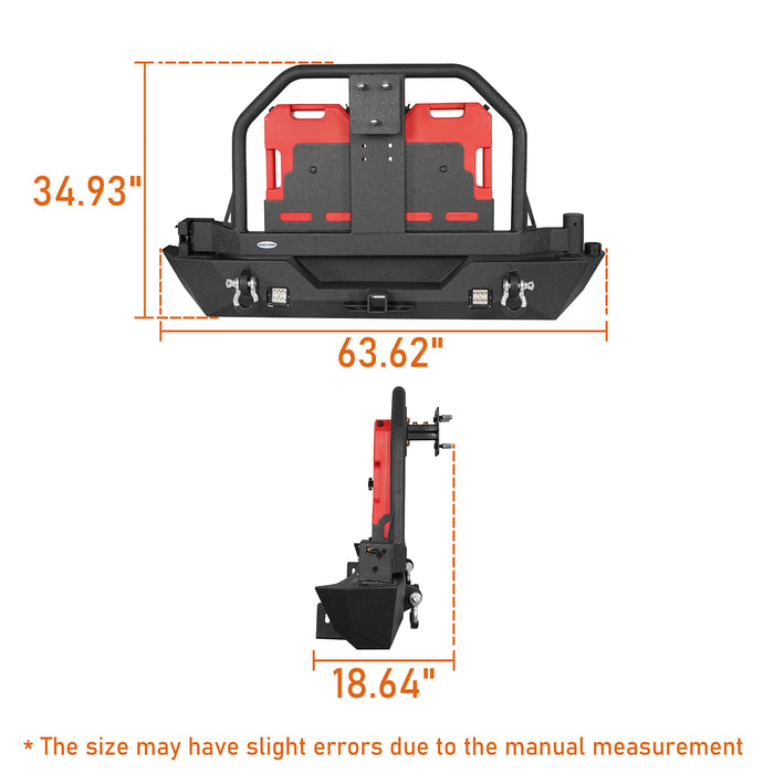 Full Width Front Bumper & Rear Bumper w/Oil Drum Rack Bar for 2007-2018 Jeep Wrangler JK JKU u-Box BXG.2052+BXG.2015 16