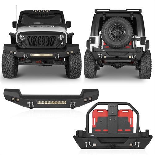 Full Width Front Bumper & Rear Bumper w/Oil Drum Rack Bar for 2007-2018 Jeep Wrangler JK JKU u-Box BXG.2052+BXG.2015 1