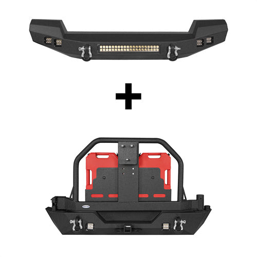 Full Width Front Bumper & Rear Bumper w/Oil Drum Rack Bar for 2007-2018 Jeep Wrangler JK JKU u-Box BXG.2052+BXG.2015 2