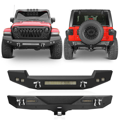 Hooke Road Full Width Climber Front Bumper & Explorer Rear Bumper for 2018-2023 Jeep Wrangler JL BXG515BXG505 u-Box Offroad BXG.3011+BXG.3003 1