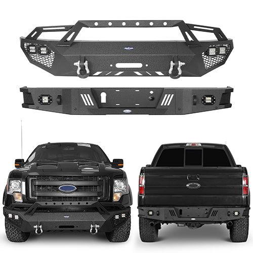 Front Bumper w/ Grill Guard & Rear Bumper for 2009-2014 Ford F-150 Excluding Raptor - u-Box Offroad BXG.8200+8204 1