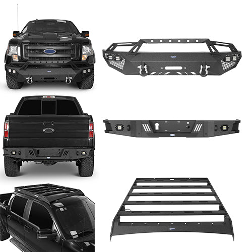 Ford F-150 Front Bumper / Rear Bumper / Roof Rack for 2009-2014 F-150 SuperCrew,Excluding Raptor - u-Box Offroad BXG.8205+8200+8204 1
