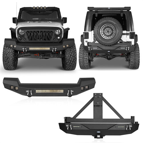 Jeep JK Full Width Front Bumper & Rear Bumper w/Tire Carrier for Jeep Wrangler JK JKU - u-Box BXG.2052+BXG.2029 1