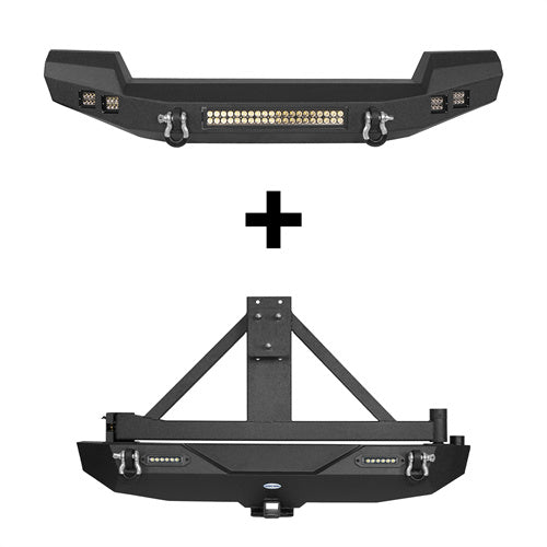 Jeep JK Full Width Front Bumper & Rear Bumper w/Tire Carrier for Jeep Wrangler JK JKU - u-Box BXG.2052+BXG.2029 2