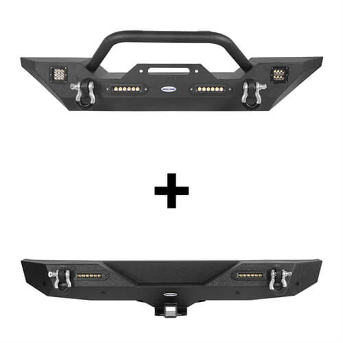 Hooke Road Jeep JL Mid Width Front Bumper with Winch Plate Rear Bumper for 2018-2023 Jeep Wrangler JL bxg543bxg505 Jeep Parts Jeep Body Kits u-Box offroad BXG.3018+BXG.3003 2