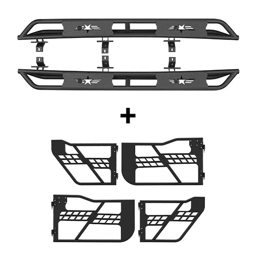 Jeep JT Side Steps & Tubular Half Doors for 2020-2023 Jeep Gladiator 4-Door - u-Box Offroad  BXG.3009+7002 2