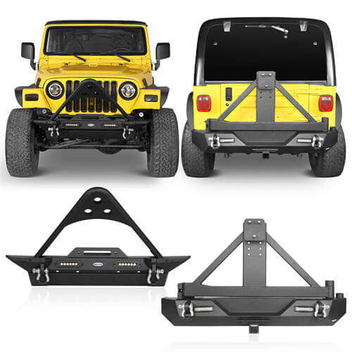 Jeep TJ Front and Rear Bumper Combo Stinger Stubby Front Bumper and Explorer Rear Bumper for Jeep Wrangler TJ YJ 1987-2006 u-Box BXG.1013+BXG.1010 1