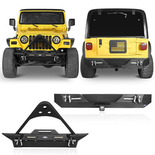 Hooke Road Jeep TJ Stinger Front Bumper and Different Trail Rear Bumper Combo for Jeep Wrangler TJ YJ 1987-2006 u-Box BXG.1013+BXG.1009 1