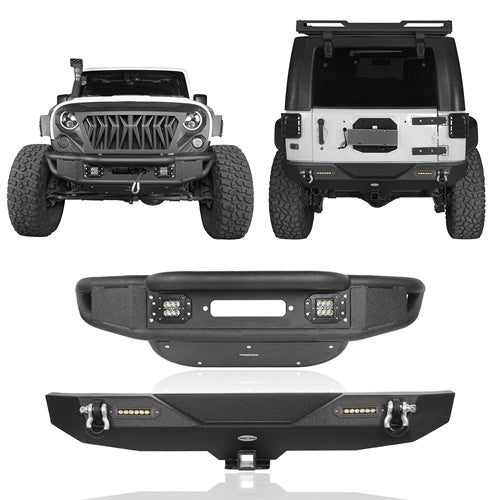 Hooke Road Opar Lotus Tubular Front Bumper & Different Trail Rear Bumper Combo Kit for 2007-2018 Jeep Wrangler JK JKU u-Box BXG.2032+BXG.2030 1