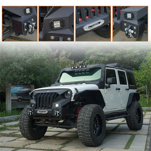 Front Bumper w/Grille Guard &  Winch plate for 2007-2018 Jeep Wrangler JK- u-Box Offroad BXG.2038 3
