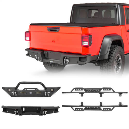 Jeep JT Mid Width Front Bumper / Rear Bumper / Side Steps for 2020-2023 Jeep Gladiator - u-Box BXG.3018+7003+7001 1