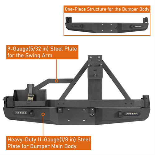 Rear Bumper w/Tire Carrier, Jerry Can Holder for 2005-2015 Toyota Tacoma - u-Box Offroad b4013s 14