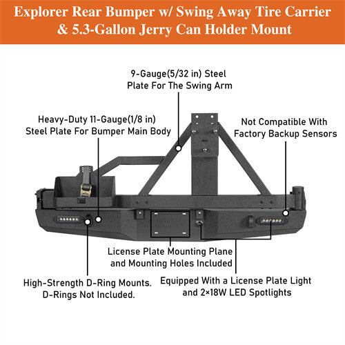 Rear Bumper w/Tire Carrier, Jerry Can Holder for 2005-2015 Toyota Tacoma - u-Box Offroad b4013s 18