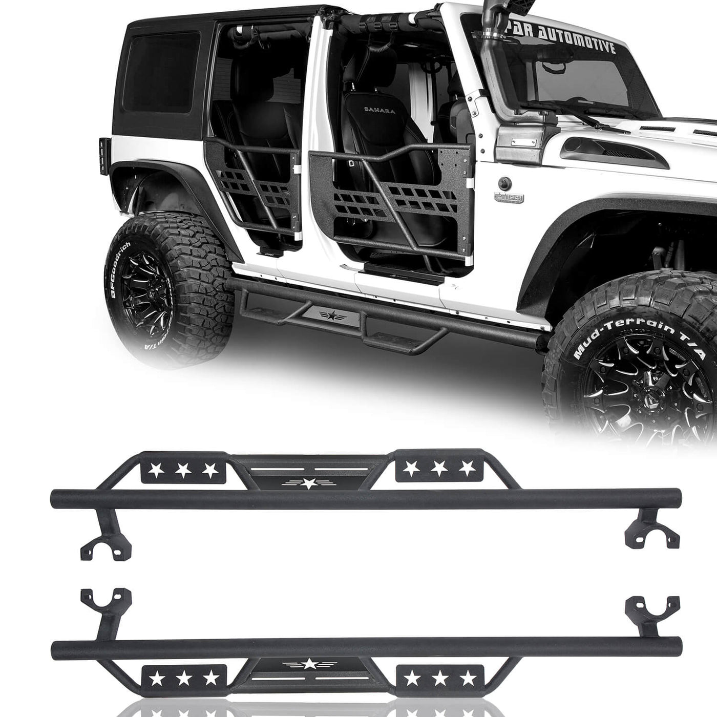 Jeep JK 4 Door Side Steps Wide Drop Nerf Bars Solid Steel Running