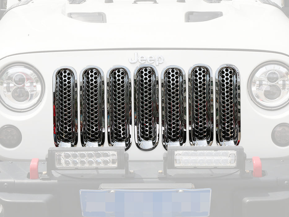 Hooke Road Opar Chrome Clip-in Front Mesh Grille Inserts for 2007-2015 Jeep Wrangler JK JKU u-Box 6