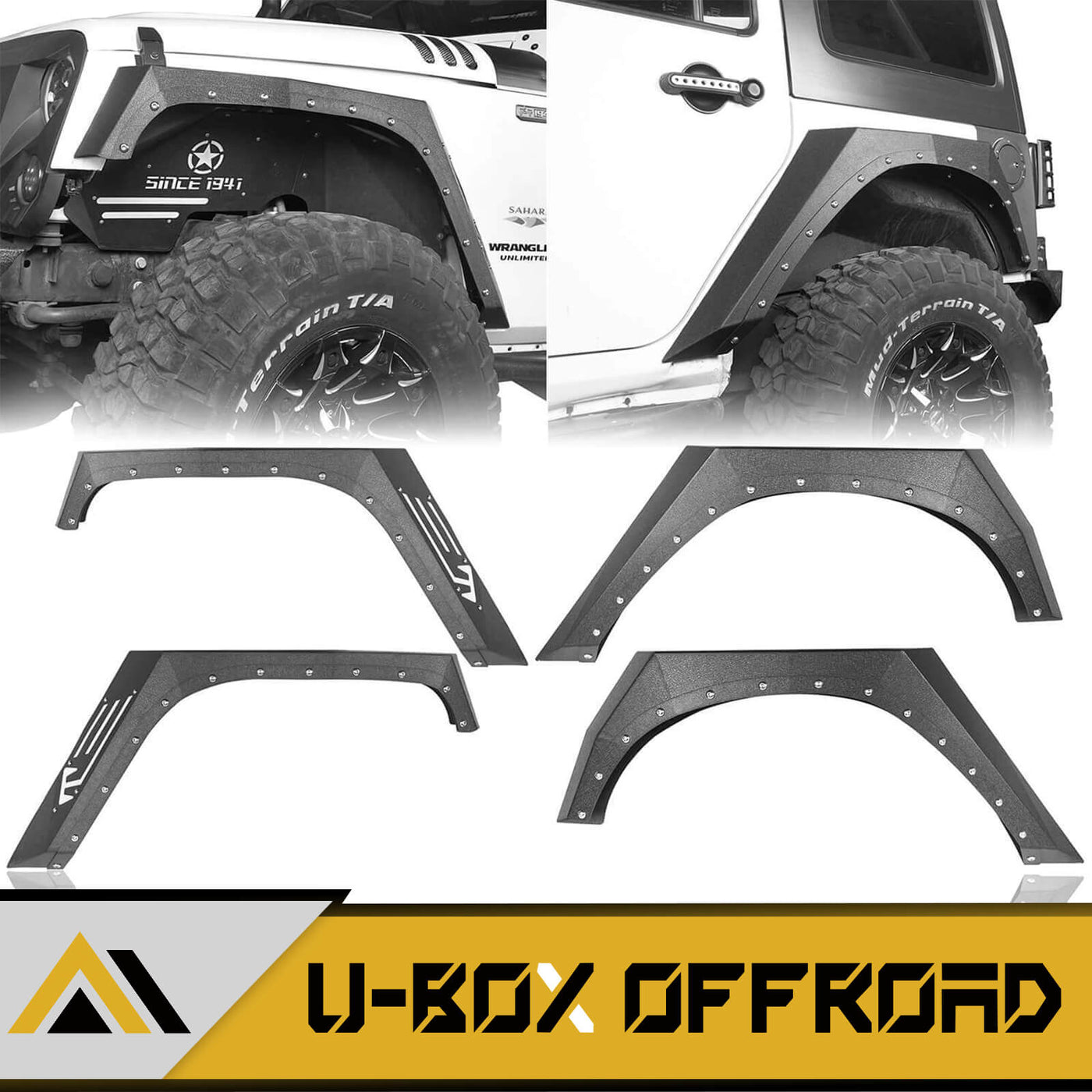 Jeep JK Fender Flares Armour Style Front & Rear Kit for 20072018 Jeep