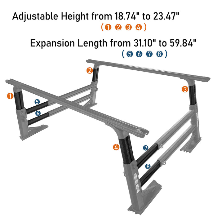 HookeRoad Truck Bed Cargo Rack Truck Ladder Rack for Most Commom Truck w/o Factory Utility Tracks 23