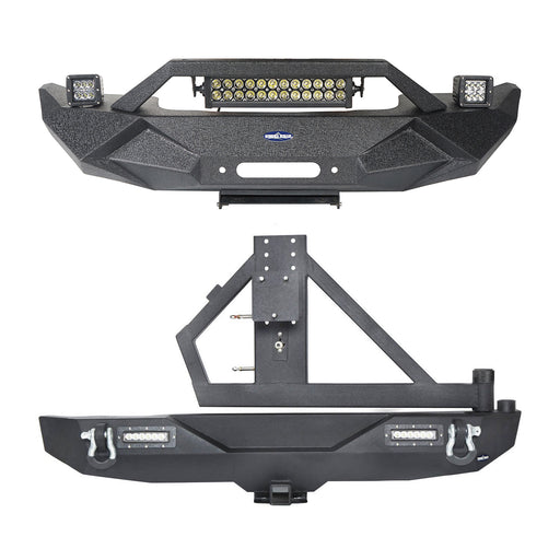 Blade Stubby Front Bumper w/ 60W Work Light Bar & Different Trail Rear Bumper w/Tire Carrier Combo(07-18 Jeep Wrangler JK JKU) - u-Box