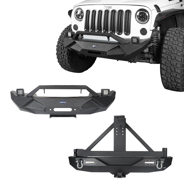 Hooke Road Jeep JK Front and Rear Bumper Combo for 2007-2018 Jeep Wrangler JK Blade Master Front Bumper Different Trail Rear Bumper w/Tire Carrier Stubby Front Bumper u-Box Offroad  2