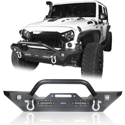 Hooke Road Jeep JK  Front and Rear Bumper Combo for 2007-2018 Jeep Wrangler JK Different Trail Rear Bumper with Tire Carrier JK Front and Rear Bumper Package u-Box Offroad 4