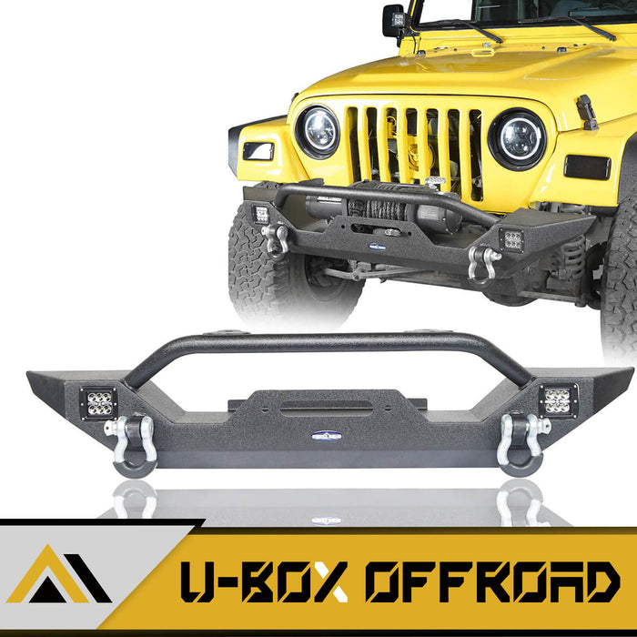 Different Trail Rock Mid Front Bumper w/ Winch Plate & 2x 18W LED Lighting(87-06 Jeep Wrangler TJ YJ) - u-Box