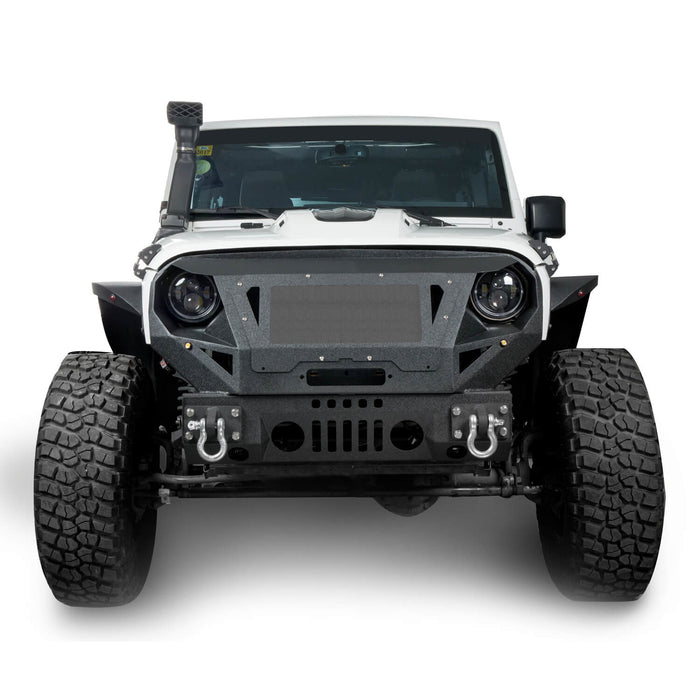 Hooke Road Bumper Front Bumper with Grill Guard and Winch Plate for Jeep Wrangler JK 2007-2018 BXG112 u-Box Offroad 4
