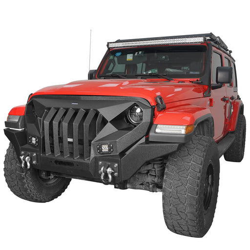 Mad Max Front Bumper Grill w/Wings & LED Lights(18-24 Jeep Wrangler JL & Jeep Gladiator JT) - u-Box