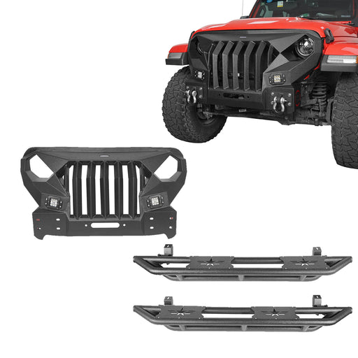 Full Width Front Bumper with Mad Max Grill & Running Boards(18-24 Jeep Wrangler JL 4 Door) - u-Box