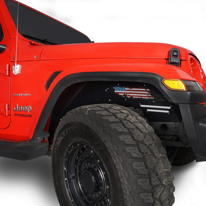 Front Inner Fender Liners Distressed USA Flag(18-23 Jeep Wrangler JL Sahara) - u-Box