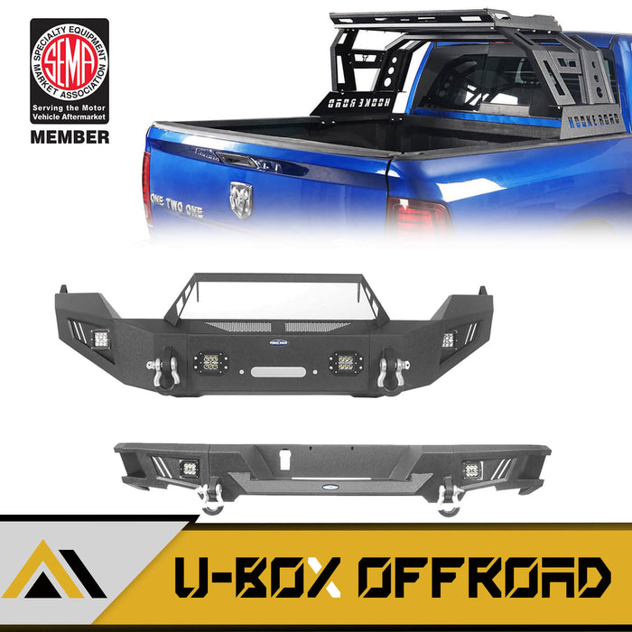 Full Width Front Bumper / Rear Bumper / Bed Rack Luggage Basket(13-18 Dodge Ram 1500,Excluding Rebel) - u-Box