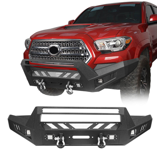 Full-Width Front Bumper with Low-Profile Hoop for 2016-2023 Toyota Tacoma 3rd Gen - u-Box Offroad b4201-1