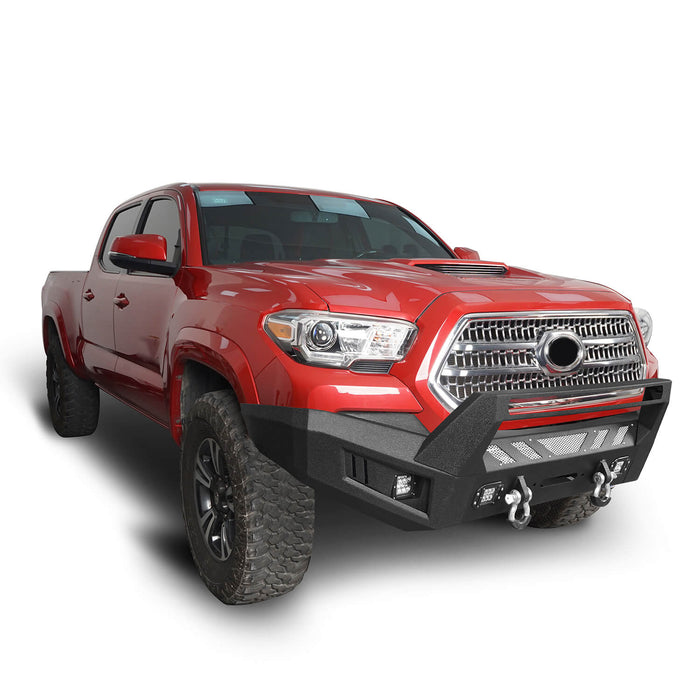 Full-Width Front Bumper with Low-Profile Hoop for 2016-2023 Toyota Tacoma 3rd Gen - u-Box Offroad b4201-3