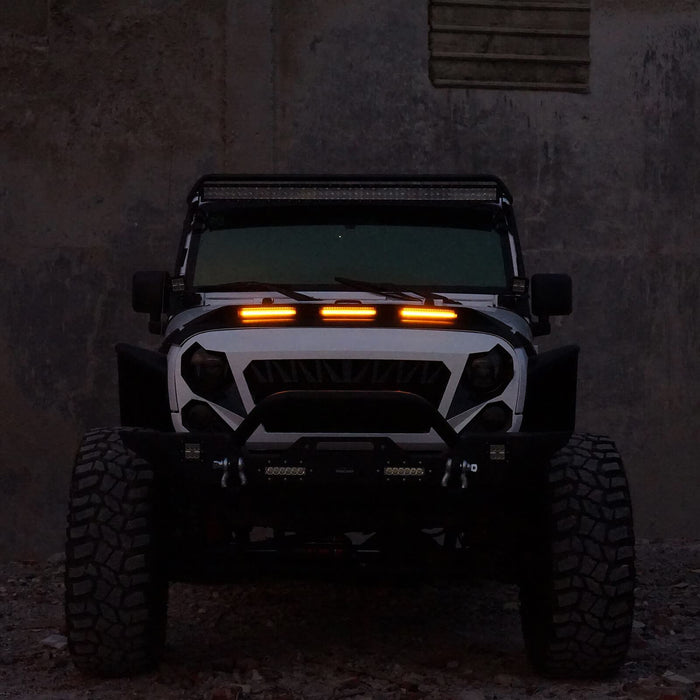 Hood Protector Stone Guard w/Amber Lights(07-18 Jeep Wrangler JK) - u-Box