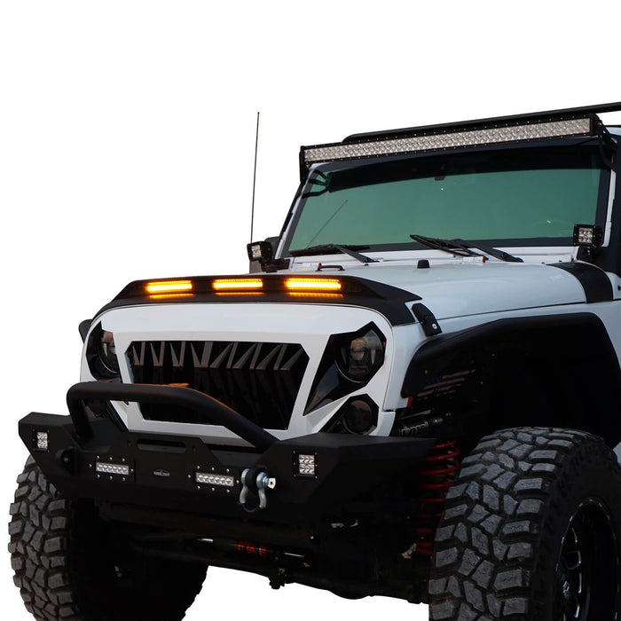 Hood Protector Stone Guard w/Amber Lights(07-18 Jeep Wrangler JK) - u-Box