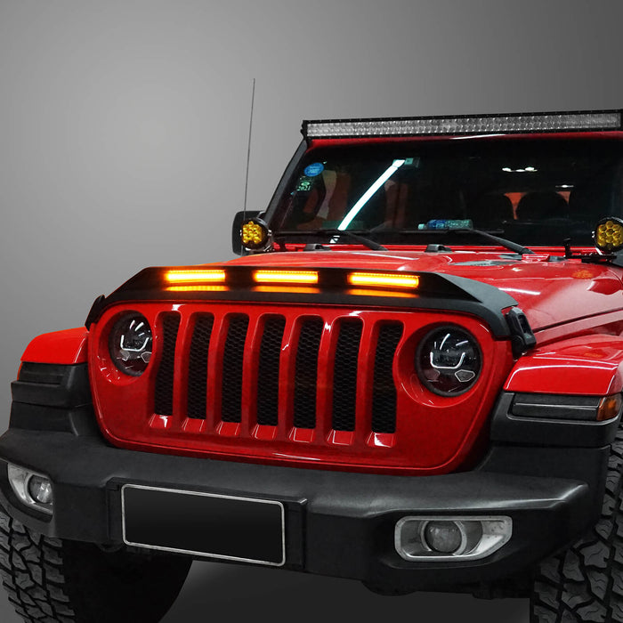 Jeep Hood Protector w/ Amber Lights for 2018-2022 Jeep Wrangler JL and 2020-2022 Gladiator JT- u-Box bxg30023 14
