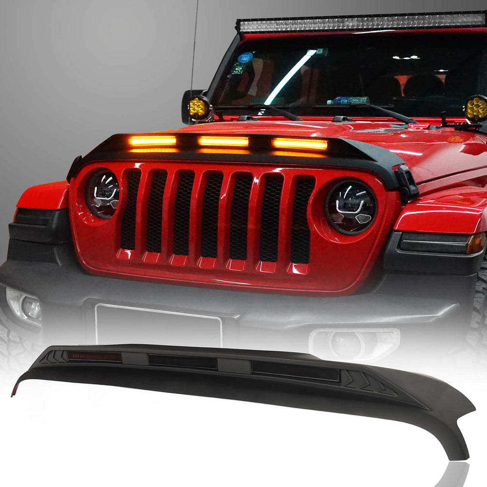 Jeep Hood Protector w/ Amber Lights for 2018-2022 Jeep Wrangler JL and 2020-2022 Gladiator JT- u-Box  bxg30023 2